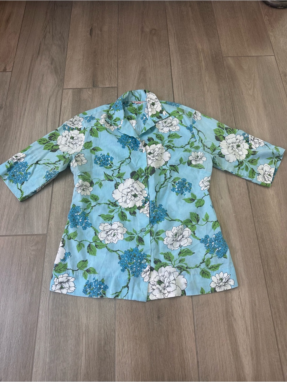 Light Blue Floral Button-Front Women’s Top